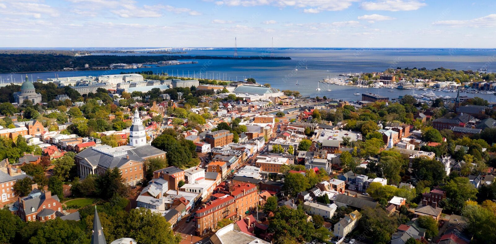 Aerial view of Annapolis and the Maryland State House