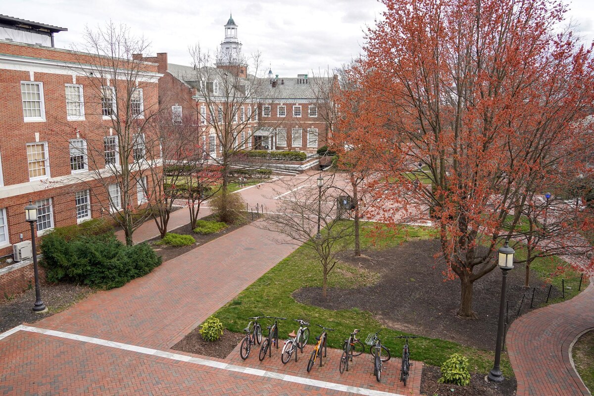 Historic brick building on the Johns Hopkins University campus in Baltimore