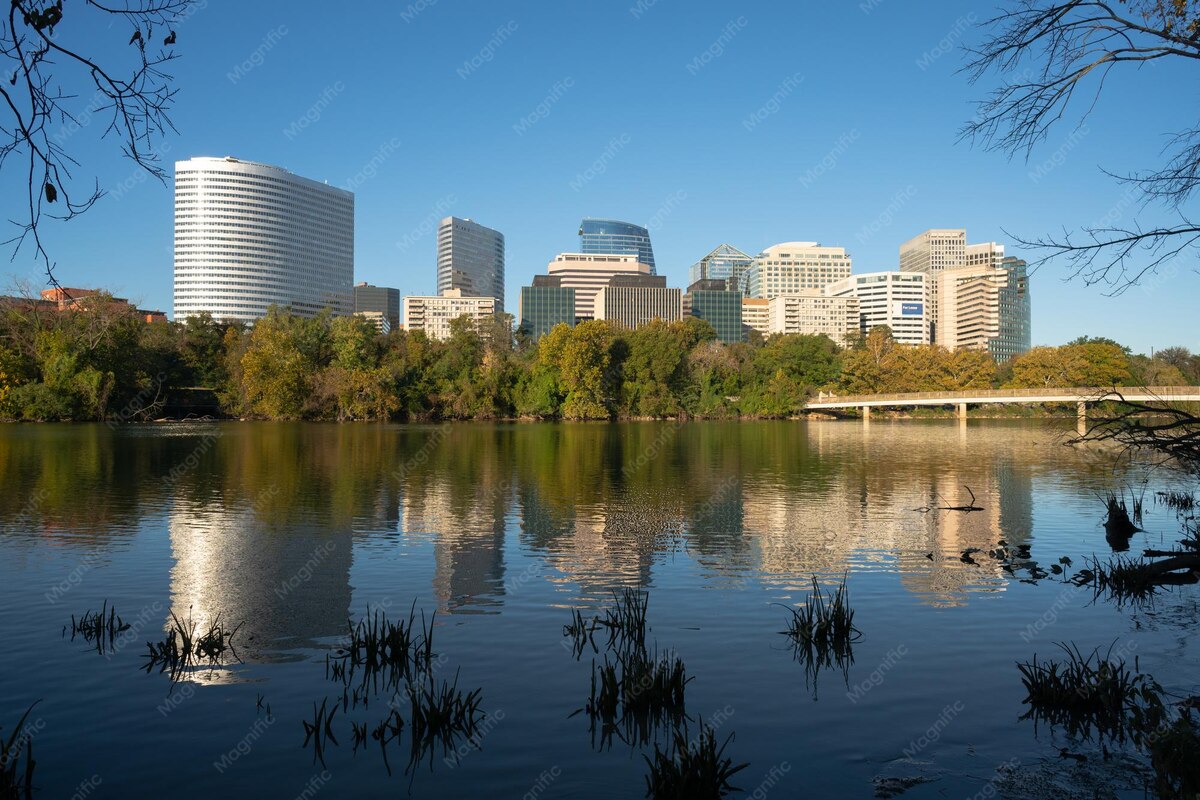 Old Town Alexandria waterfront buildings reflected in the Potomac River