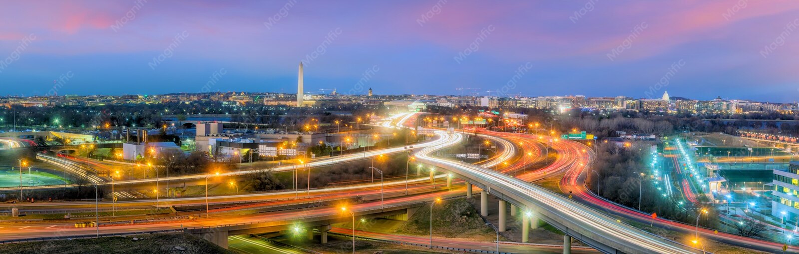 Washington, DC skyline at twilight