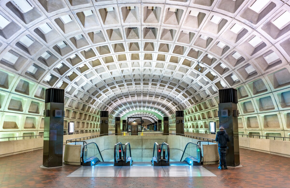 Vaulted platform of the Capitol South Metro station in Washington, DC