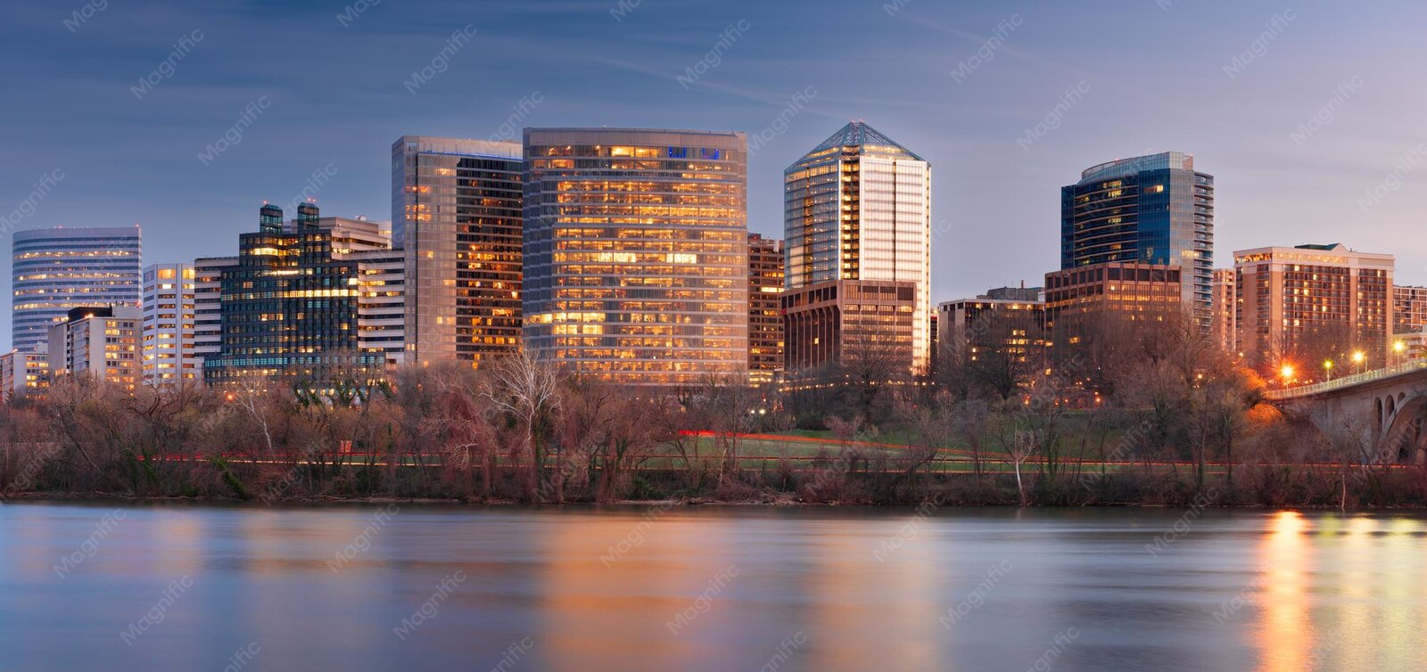 Rosslyn high-rises in Arlington, Virginia above the Potomac River